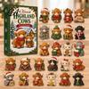 Farmhouse Style Seasonal Decor Christmas Highland Cow Advent Calendar, 24 Cute 3D Collectible Mini Thanksgiving Keepsake Gifts Figures, Holiday