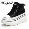Fujin 8cm Cow Genuine Leather Platform Wedge Shoes Autumn Pumps Women Ankle Booties Spring Chunky Sneakers Mid Calf Winter Plush