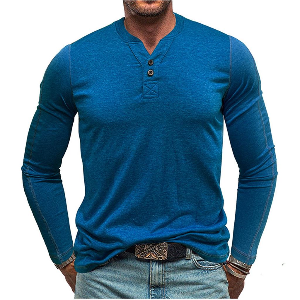 Men's Round Neck Long Sleeved Button Down Shirt Base Men's T-shirt