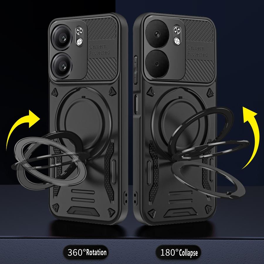 Бронированный противоударный магнитный чехол для OPPO Reno 13 13F 14F A5 5G A5X Realme 14 Pro Plus 14X C75 с держателем-кольцом для автомобиля