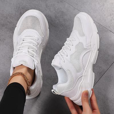 2025 новые четырехсезонные сетчатые дышащие и легкие повседневные спортивные туфли на толстой подошве со шнуровкой, с увеличением роста, дышащие, большого размера, женские