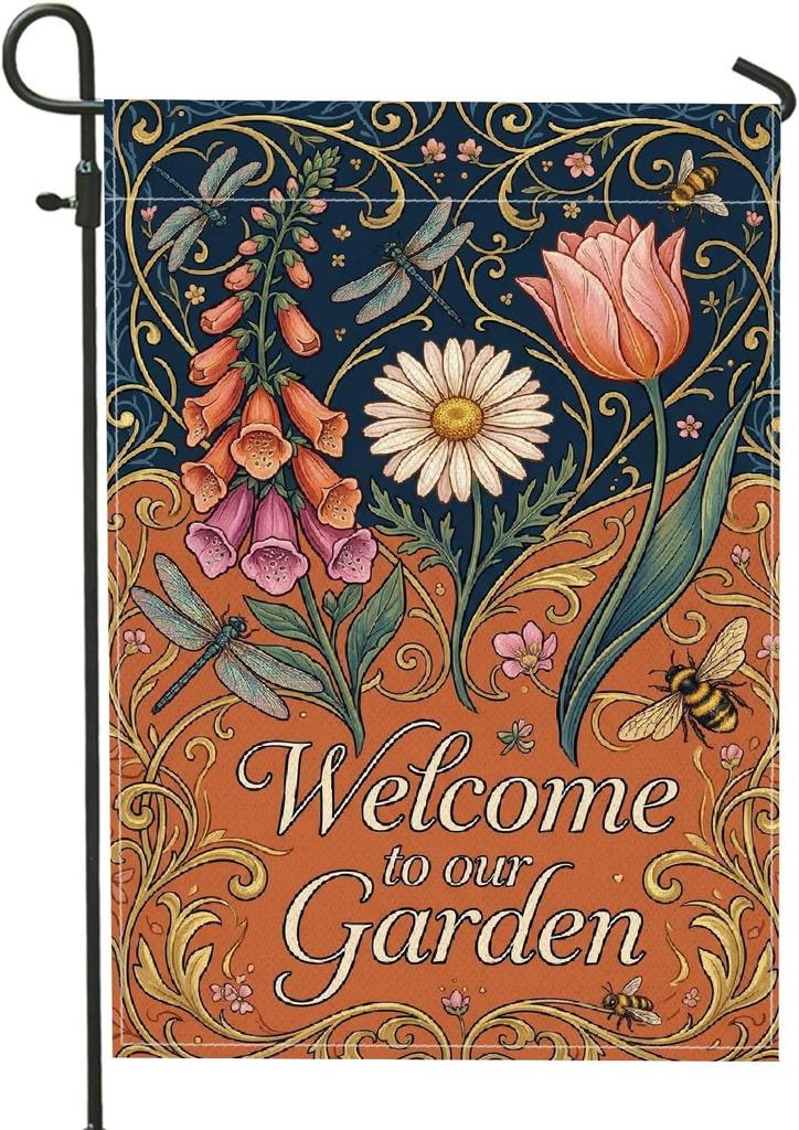 Chrysanthemum Garden ag, oral Tulips Foxglove Spring Dark Blue Burlap Double Sided Yard Decorative ags for Outdoor Pat kkz