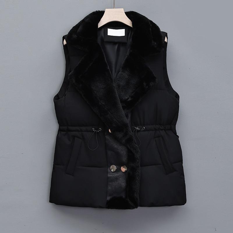 New Large-size Women's Clothing Winter New Double-breasted Fur Collar Waist Cotton-padded Vest Women's Vest Jacket