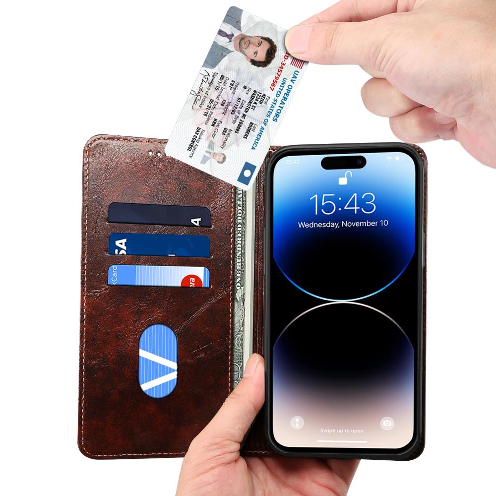 Flip Leather Wallet Phone Case for IPhone 17 16 15 14 Pro Max Air 16E 16 Plus 11 12 13 Magnetic Card Slot Holder Cover LS055