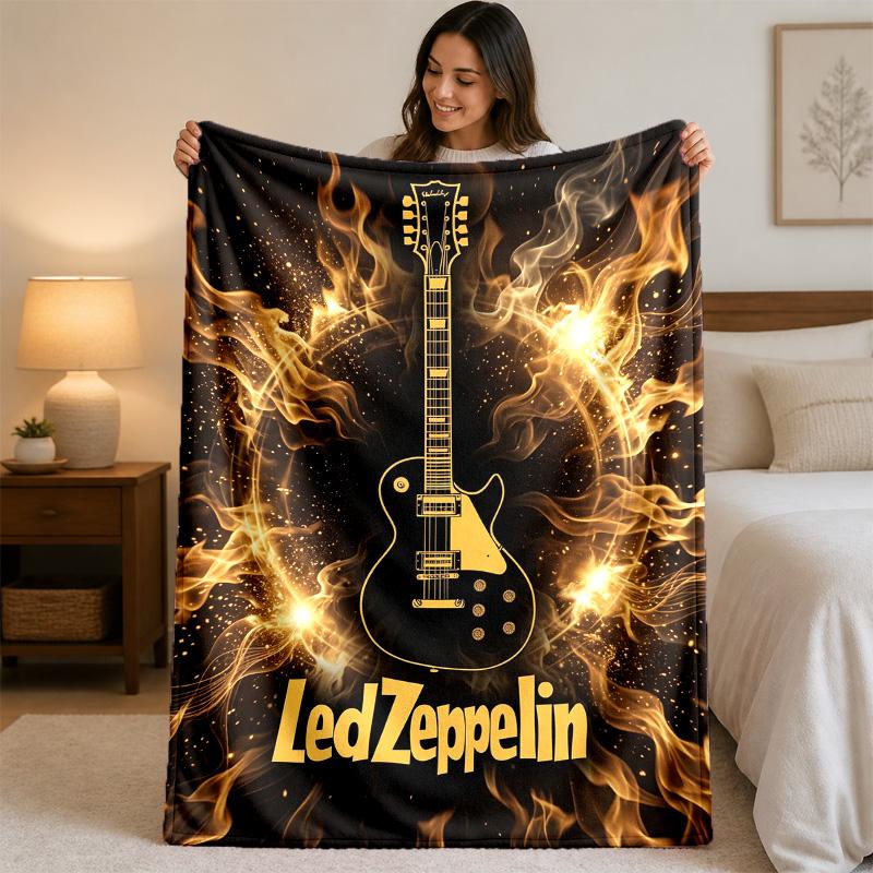 Led Zeppelin Print Flannel Blanket Cozy Lightweight Plush Throw Blanket For Bed Sofa Household Use