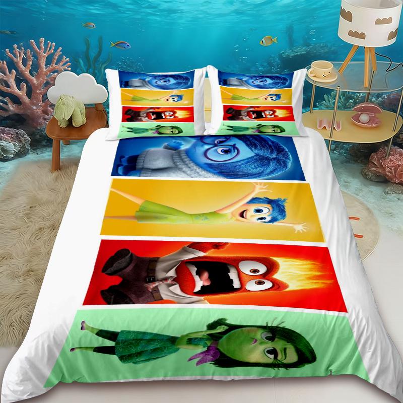 Anime Inside Out Duvet Cover Set Teens Inside Out Bedding Set 1 Quilt Cover with 2 Pillocase Bedroom Children Dormitory Gifts