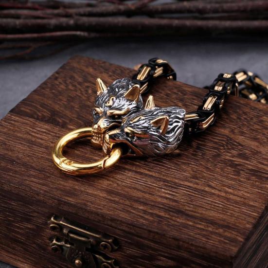 Мужское ожерелье Ретро Нордический стиль Викинг Молот Голова волка Кулон Амулет Толстая цепь Символ силы