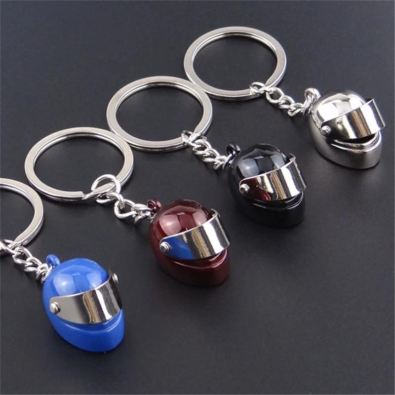 New 3d Creative Simulation Motorcycle Helmet Keychains Mini Stereo Cap Model Backpack Key Pendant For Men Ornament Gifts