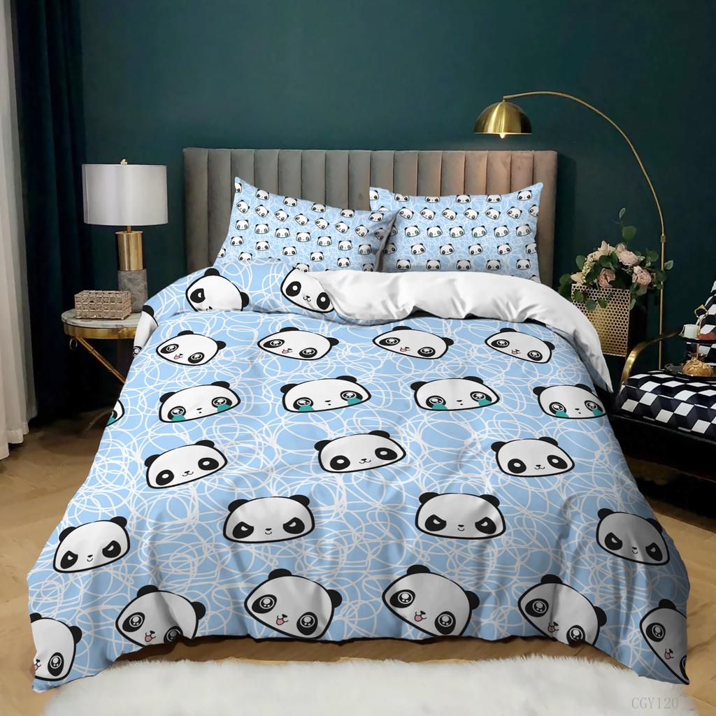 Cute Panda Duvet Cover Set 3D Print Kawaii Wild Black White Animal Comforter Cover for Adult Kid Boy Polyester Bedding Set King