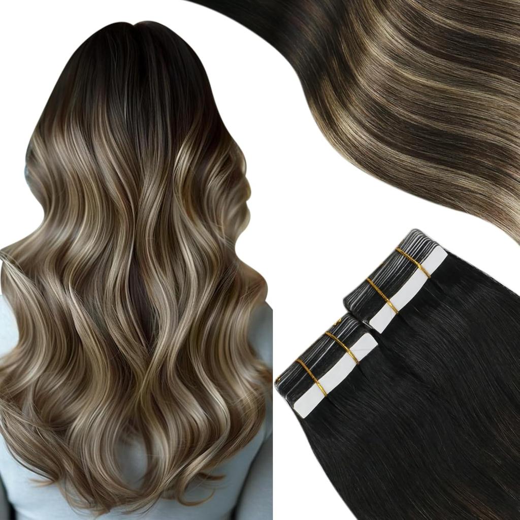 Moresoo Tape in Hair Extensions Human Hair Natural Hair Remy Brazilian Hair 20PCS 30G&50G Double Sided Tape in Hair Straight