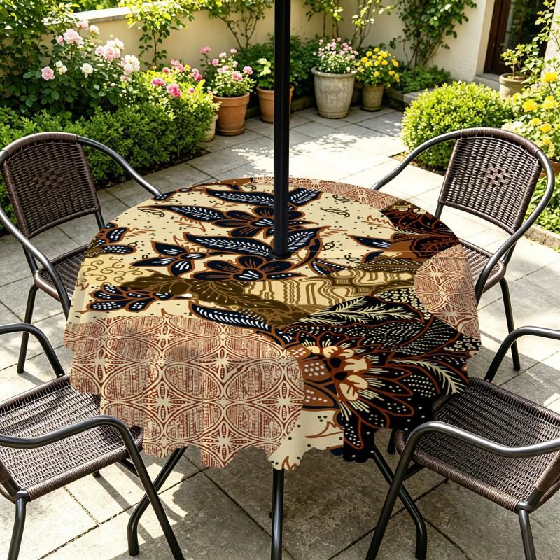 Outdoor Round Tablecloth With Umbrella Hole Patio Garden Deck Waterproof Oil Resistant Drop Cloth