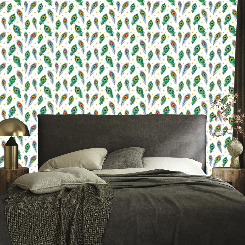 Peacock White and Green Wallpaper for Living Room and Bedroom 50x1000