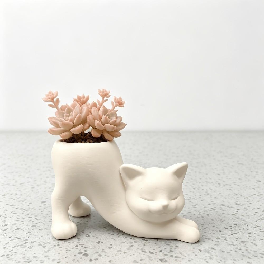 Standing Cat-Shaped Kitten Planter 3D Printed Flowerpot Cute Desktop Decoration Gardening Gift