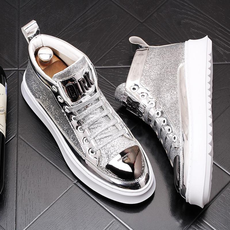 Fashion New Booties Gold Men's Boots Sequins Hipster Men High Top Casual Board Shoes Cowboy Boots Riding Boots Hombre A7