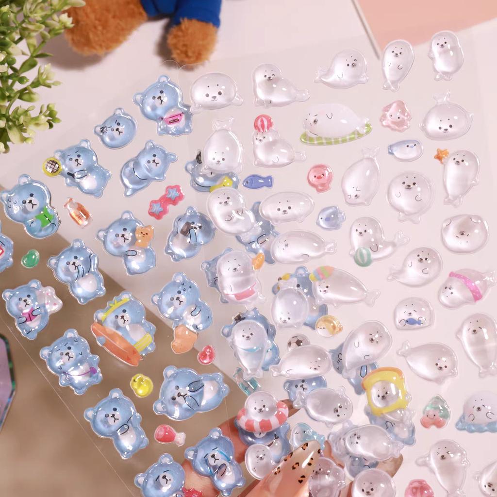 NEKONI 3D Animals Penguin Seal World Relief Stickers Scrapbooking DIY Journaling Stationery Diary Cute Stickers School Supply