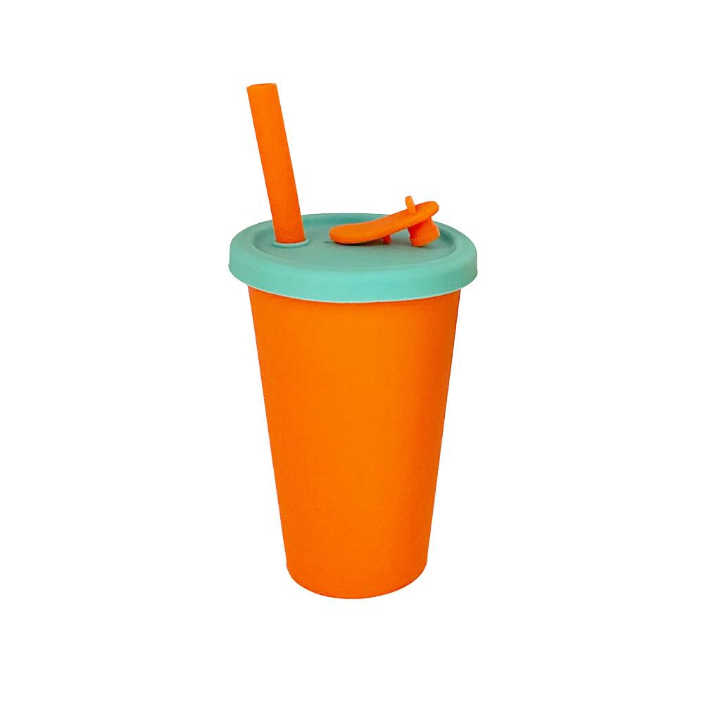 Reusable Edible Silicon Milky Tea Cup with Straw for Kids Drop Resistant Eco Friendly Handy Water Bottle