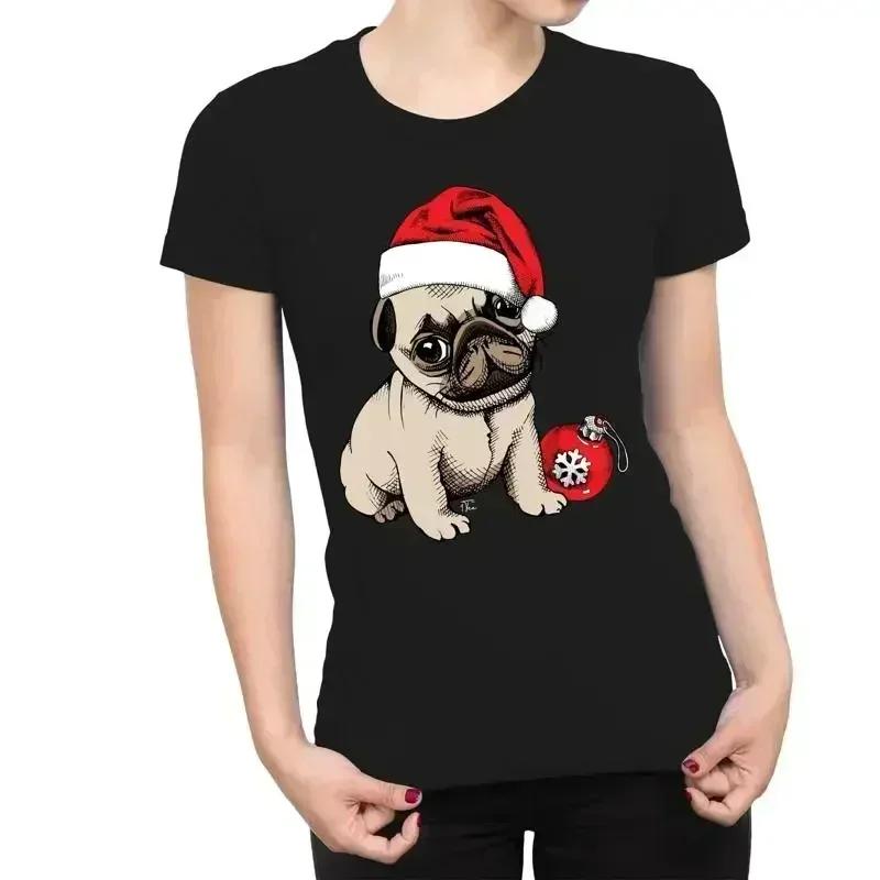 1t T Shirt Unisexs Puppy Pug Wearing Santas Hat Cute Christmas