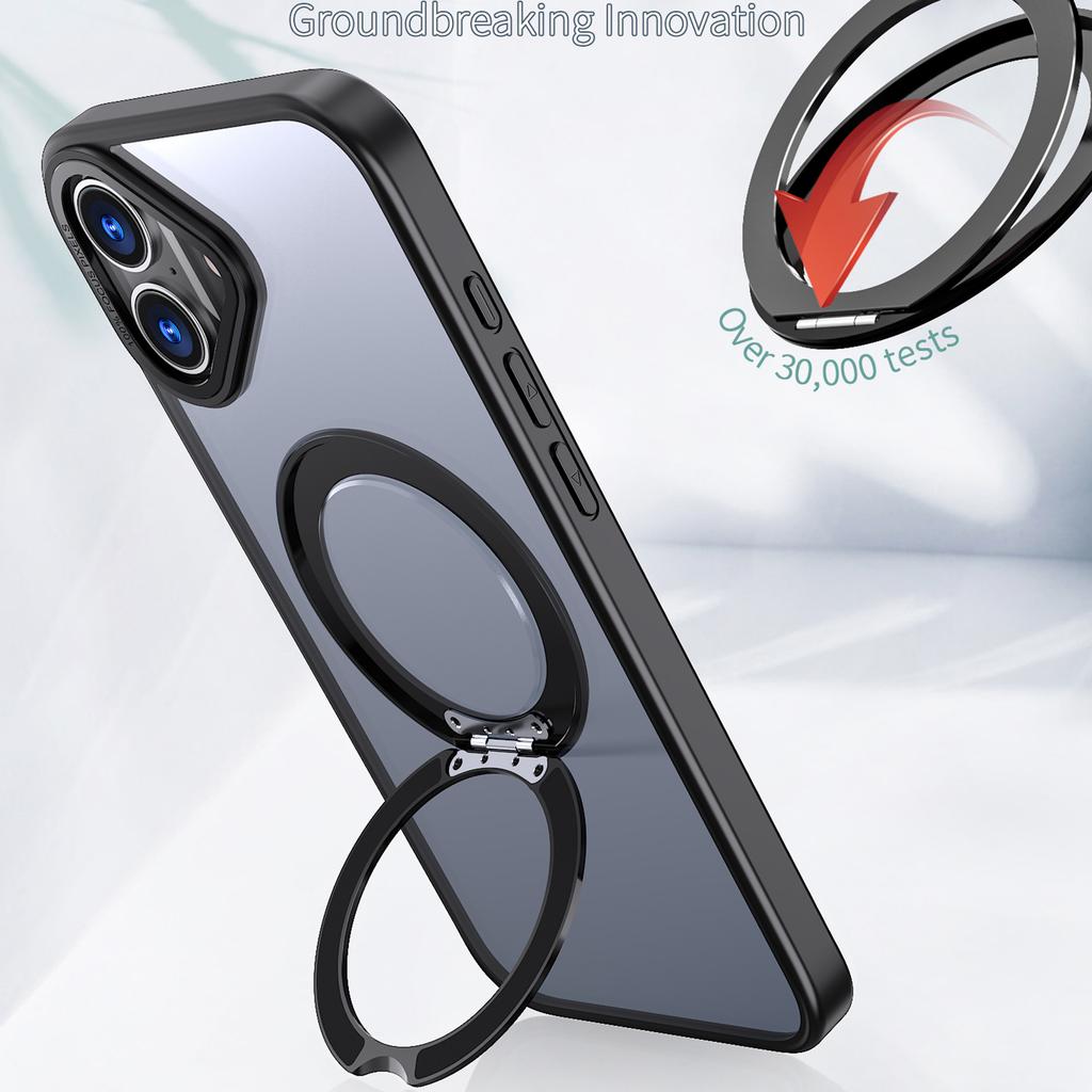 For iPhone 16 Case TPU+Acrylic Kickstand Magnetic Phone Cover
