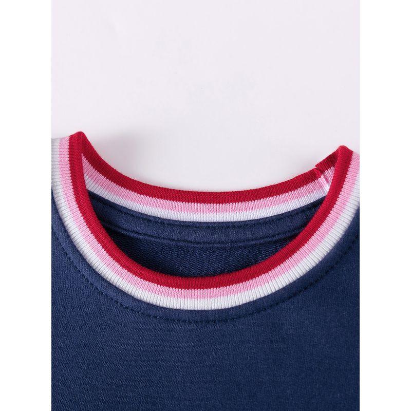 Платье для девочек Весна и Осень 2025 Новое Стильное Детское Темно-синее с Вишнями Средней Длины Повседневное Худи-Платье