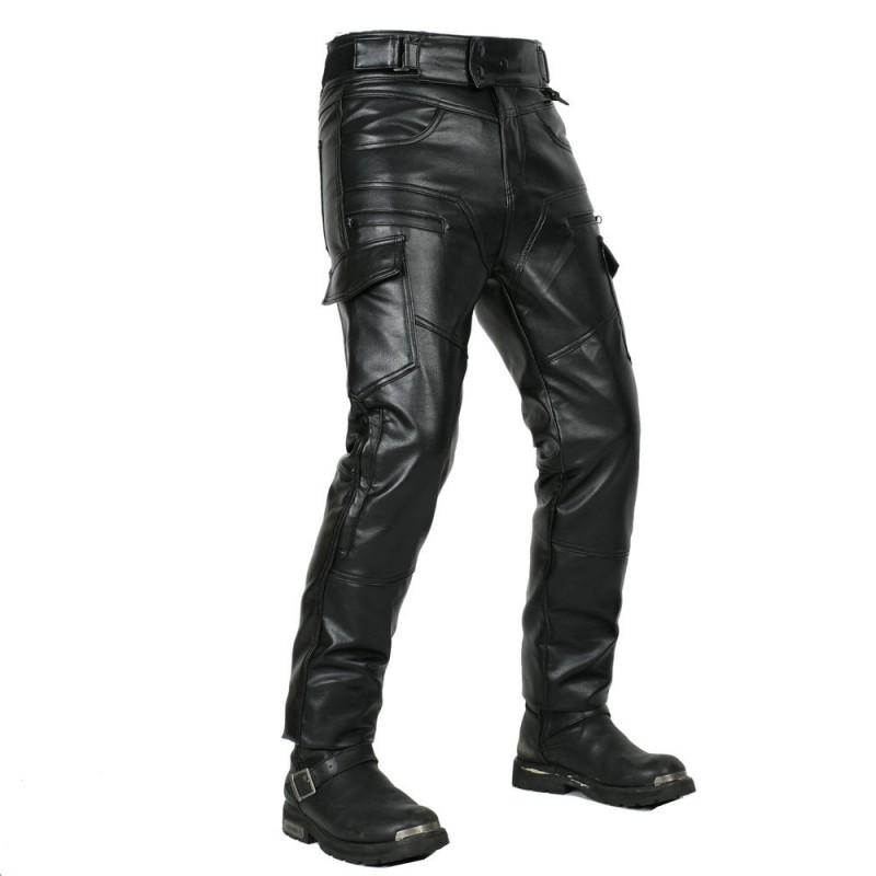 Mens Motorcycle Riding Pants CE Certified Leather Biker Trousers Windproof Breathable Vintage Style Honeycomb Protection