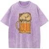 Beer Math Geometry Print Unisex Washed T-Shirt Novelty Cotton Summer Bleached Tshirt Funny Casual Loose Bleach Tops Tee