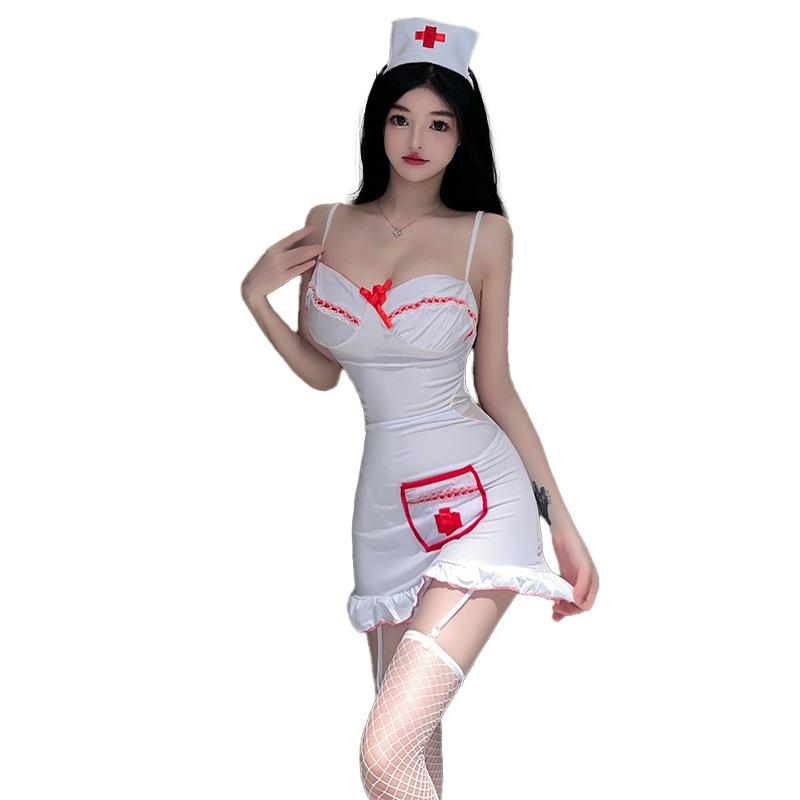 Sexy underwear maid nurse uniform perspective temptation breast suspender skirt nightclub pure doctor