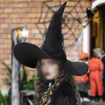 Хэллоуин шляпа ведьмы с широкими полями для женщин с сетчатым декором ролевые игры фестивали
