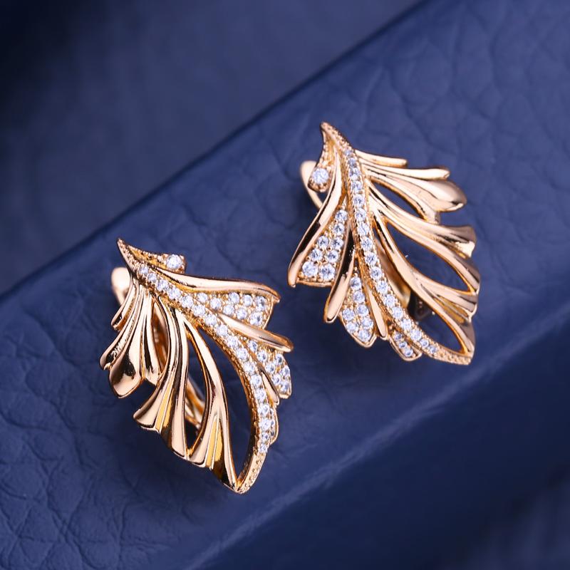 KNIKOO Clip Earrings For Women Cubic Zirconia Fashion Leaf Stud Earrings Jewelry For Wedding Party Gifts