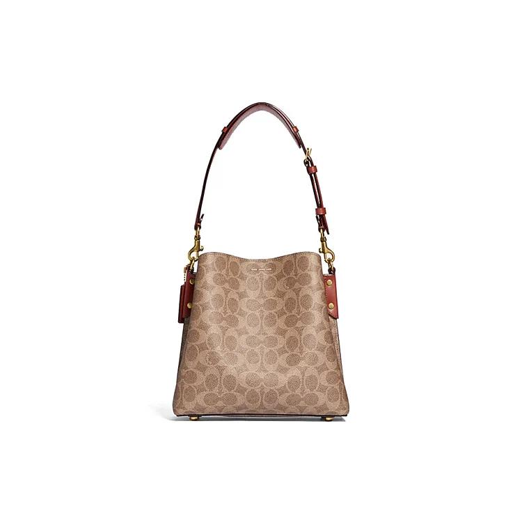 COACH Willow Leather Shoulder Bag Women's Red Brown Brown Monogram (Unisex) Shoulder Bags C3890 B4NQ4