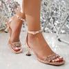 Fashion Silvery Fashion Female Crystal Transparent High Heels Sandals for Women Open Toe Party Dress Shoe Summer Ankle Buckle Sandal