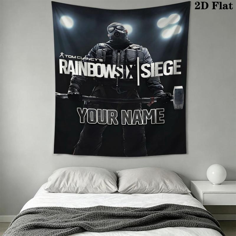 Custom Name Rainbow Six Siege Wall Tapestry Aesthetic Wall Hanging Printed Fabric Blanket Decorative Tapestries for Bedroom Living Room Home Decor