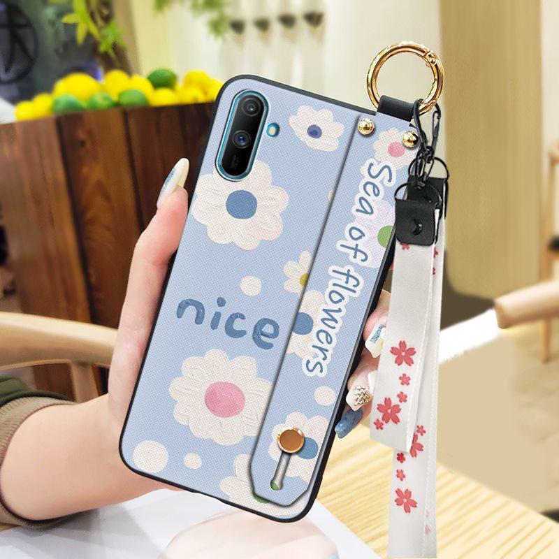 Durable Dirt-resistant Phone Case For OPPO Realme C3/C3i/Narz N10A Silicone Ring Anti-dust Wristband Anti-knock Flower