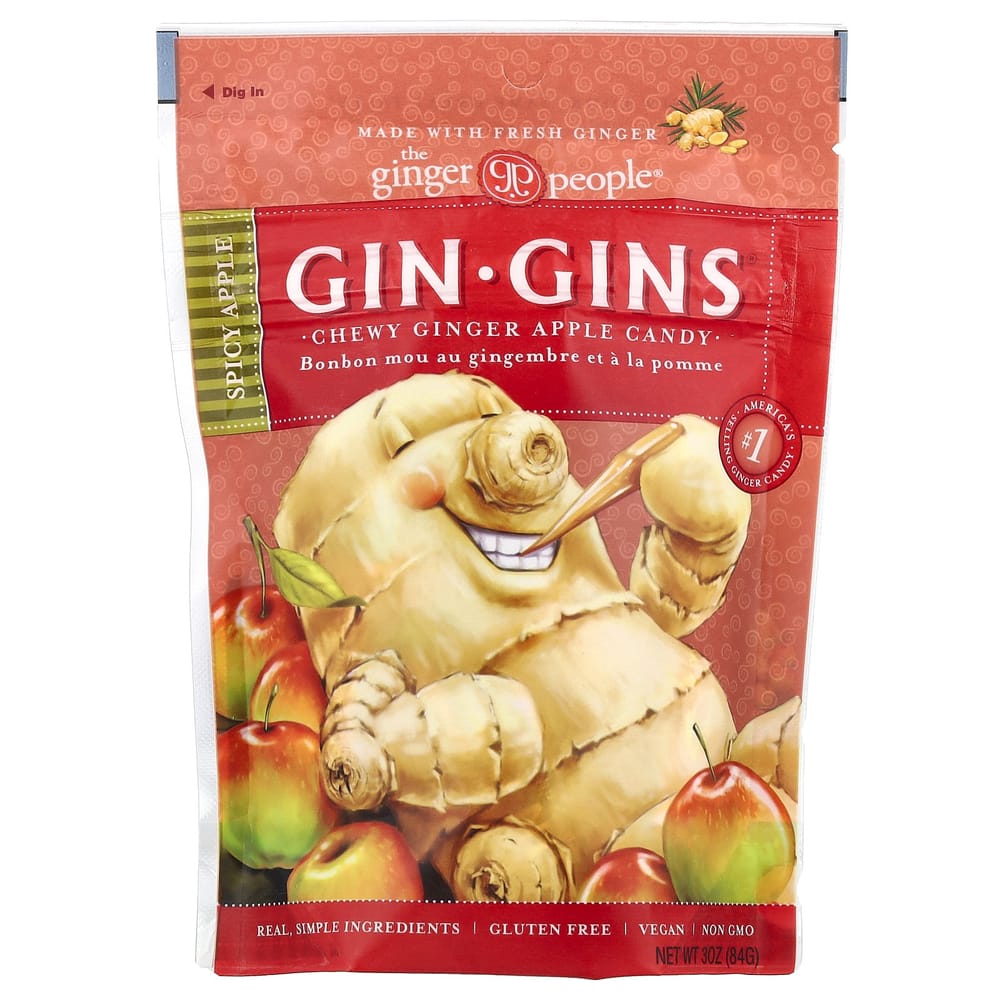 Ginger People Жевательные конфеты с имбирем и женьшенем Пряное яблоко 84 г (3 унции)