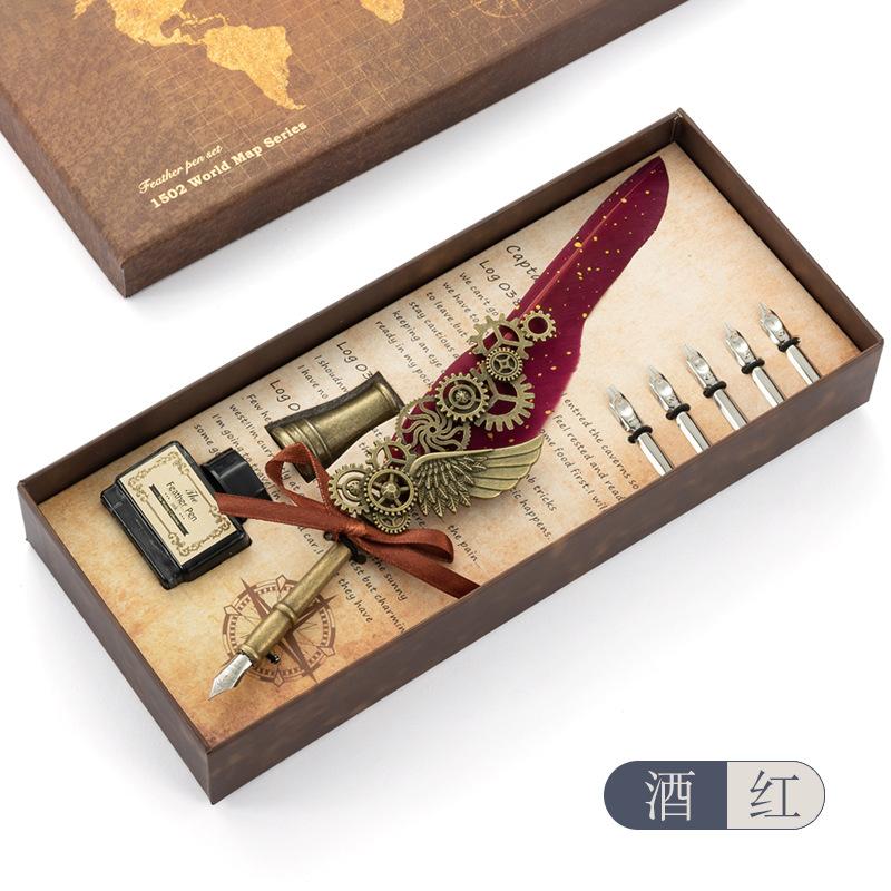 Retro Dip Pen British Student Dip Metal Fountain Pen Birthday Gift Set Machinery Feather Pen