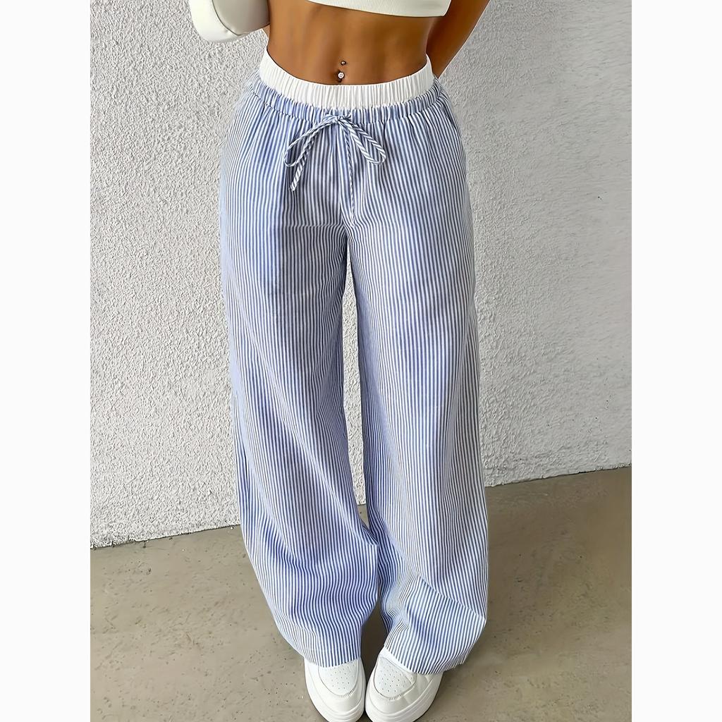 Повседневные прямые брюки Женские модные полосатые брюки в пол