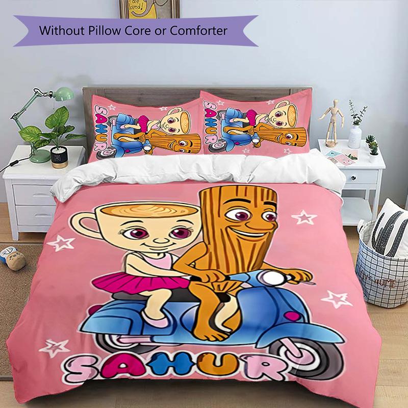 3pcs Italian Brainrot characters2 pattern bedding set duvet cover set includes duvet cover &pillowcases, perfect all season bedroom decoration & gift
