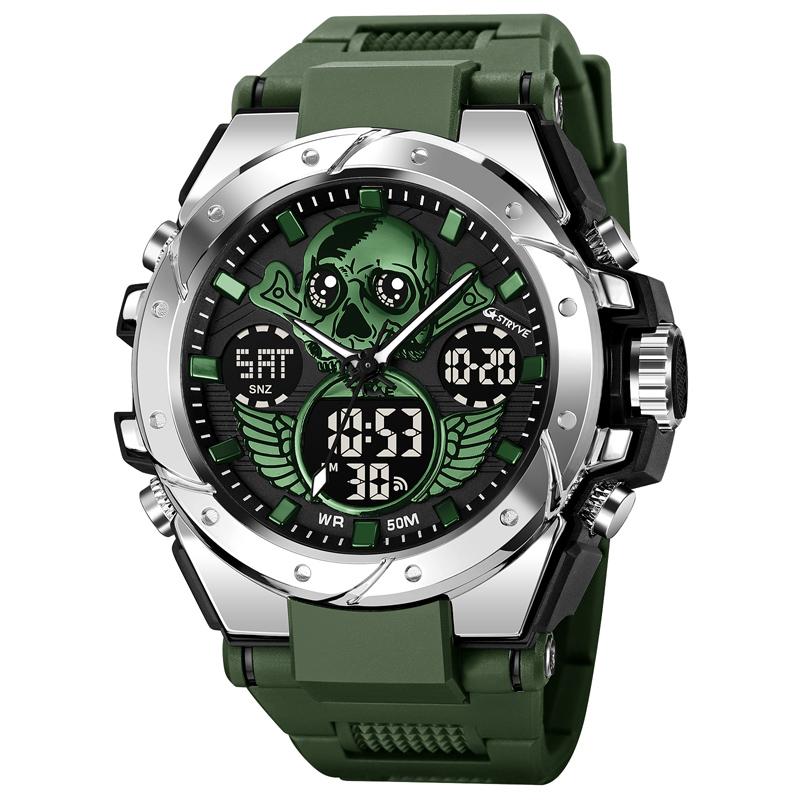New STRYVE Men's Watch Creative Skull Design Digital-Analog Dual Display Watch Calendar Week Stopwatch Multifunction Watch S8008