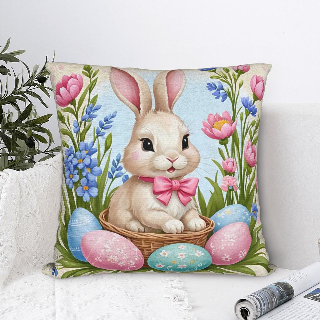 Spring Flower Easter Square Pillow Case Eggs Bunny Cushion Cover Novelty Zippered Decor Pillowcase for Bed xcm