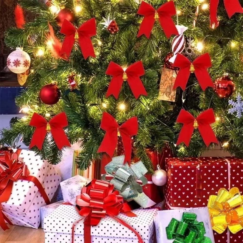 12pcs Bowknot Pendant Xmas Tree Ornaments Mini Christmas Decorations Christmas Bow Home Decoration
