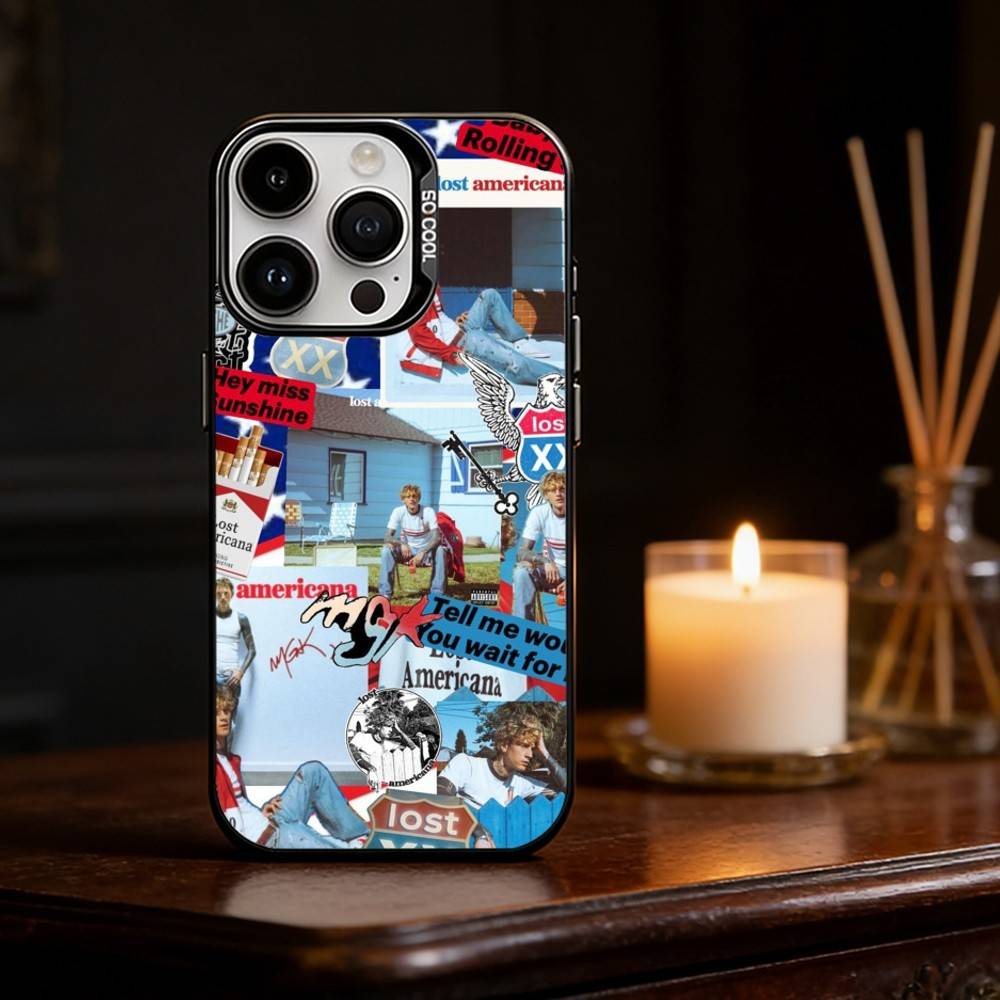 Чехол для телефона MGK LOST A-AMERICANA для iPhone 17,16,15,14,13,12,11, Pro Max, Plus Конфетно-серебристый