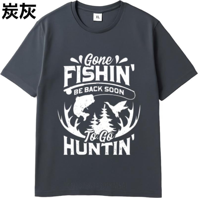 T Shirt Unisex Adult For Man Short Sleeve T Shirt Daily Wear Gone Fishin Be Back Soon To Go Huntin Classic For Her Top Tees