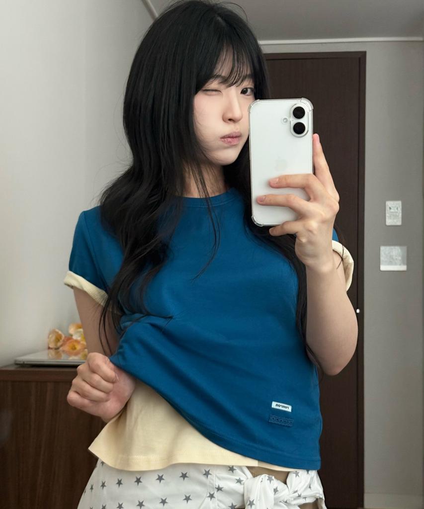 RONRON Mini Label Crop Short Sleeve Deep Blue