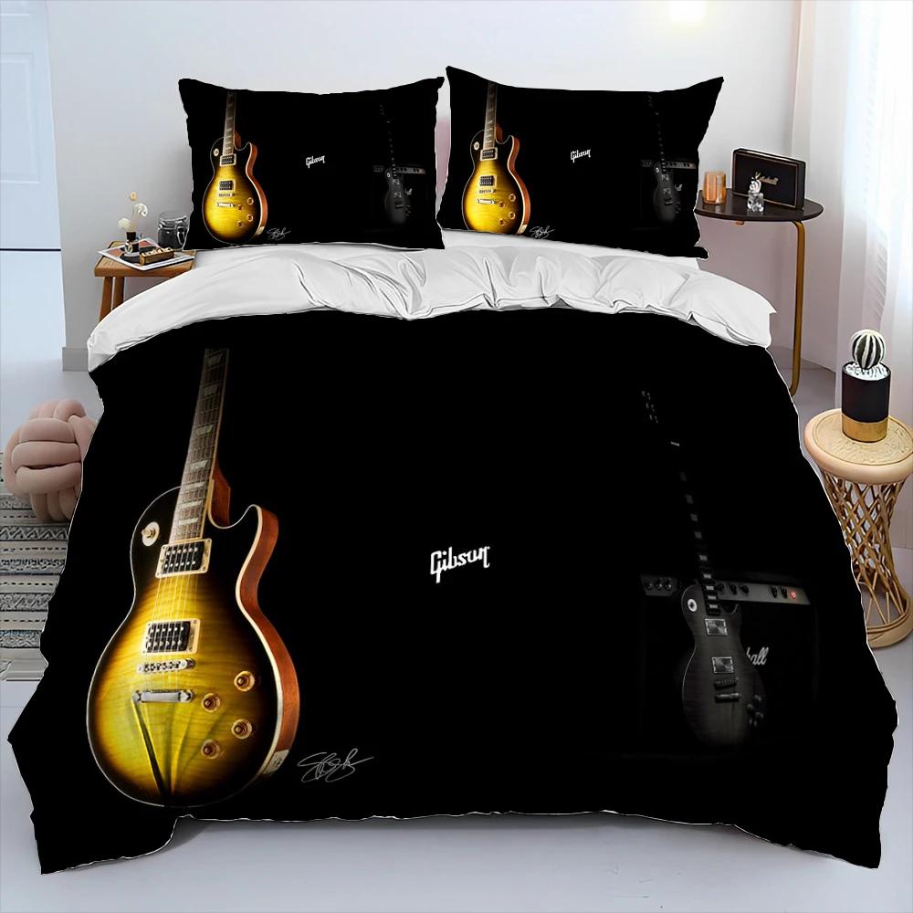 3D классическая гитара электрогитара одеяло комплект постельного белья, пододеяльник комплект постельного белья пододеяльник наволочка, комплект постельного белья размера King Queen