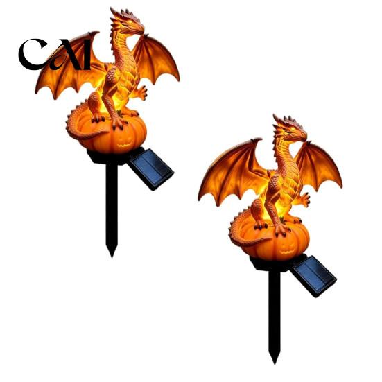 Creative Birthday Gift for Friends Dragon Solar Garden Light, Halloween Night Resin Gothic Pumpkin Tabletop Sculpture Office Statue, Medieval Fantasy
