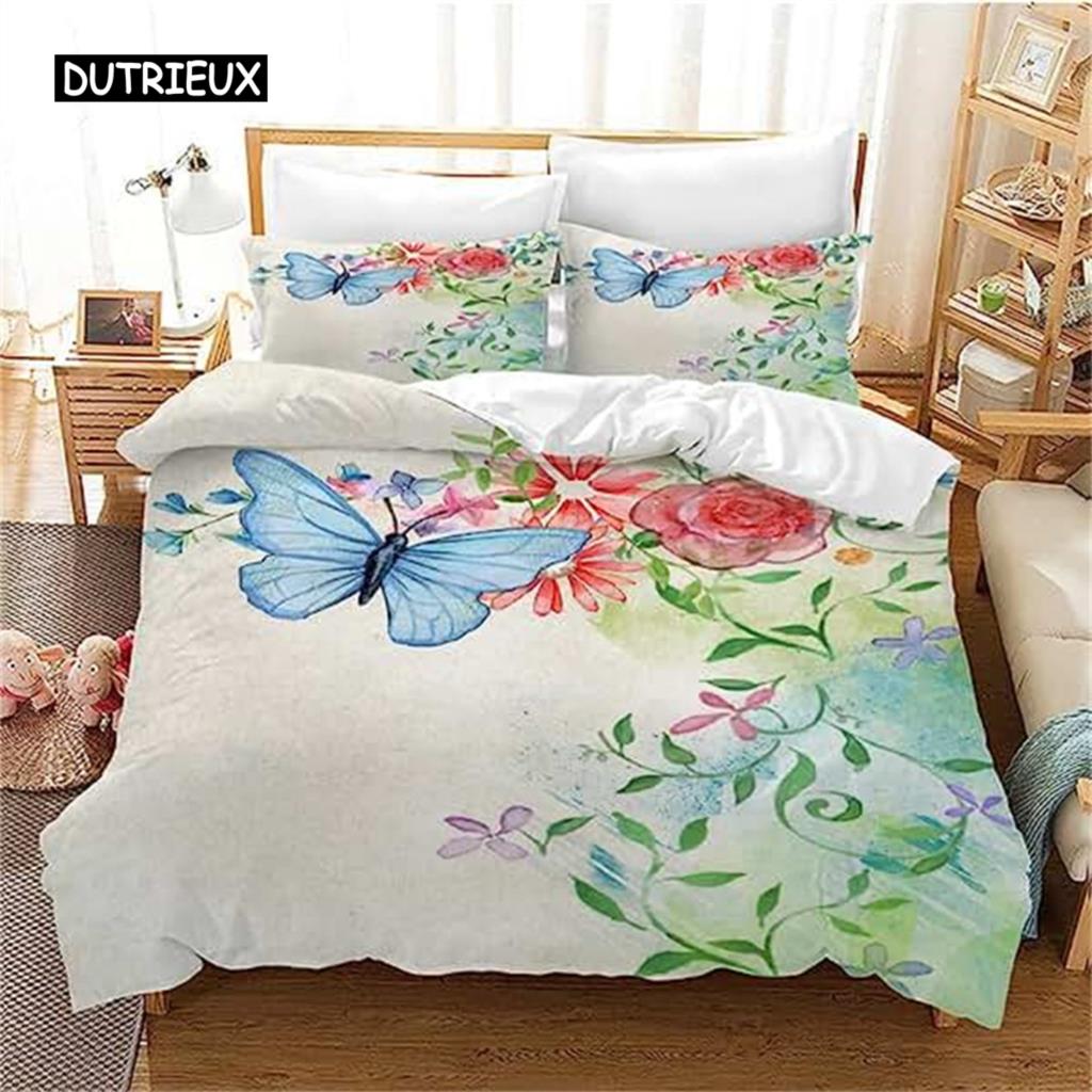 Пододеяльник с бабочками, синие, фиолетовые, с бабочками, цветы, комплект одеяла для девочек, детей, подростков, покрывало для спальни, украшение
