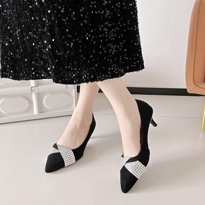 Женские туфли-лодочки из резины с острым носком на низком квадратном каблуке из замши, женская модная повседневная обувь с низким верхом