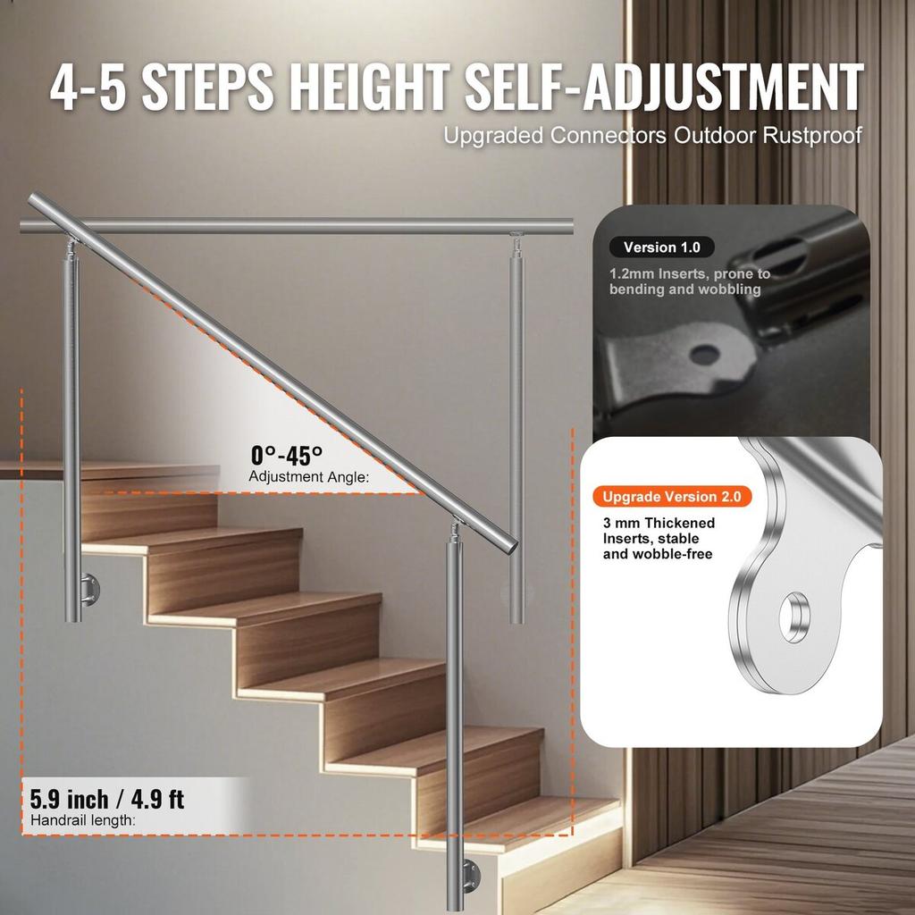 59 in Handrails for Outdoor Steps Staircase for Porch Deck Side-mount
