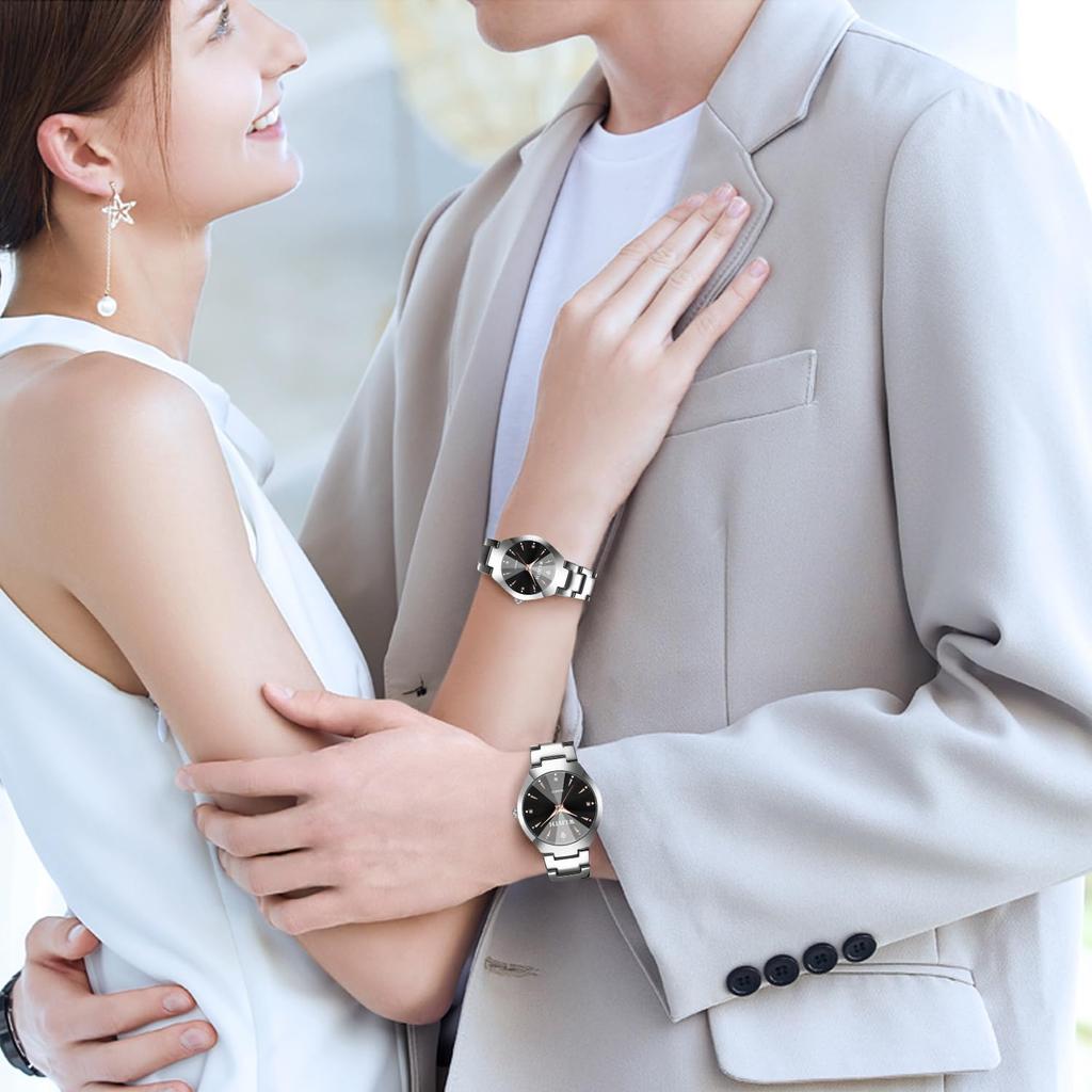 RORIOS Pair Watch Couple Popular Luminous Romantic Pair Watch Lover Couple Waterproof Stainless Steel Belt Stylish Commuting To School or Wedding