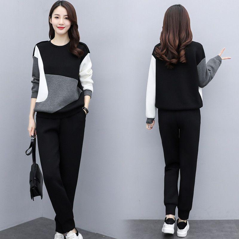 Women's Casual Loose Plus Size Sports Suit Long Sleeve Pullover + Pants Two Piece Set
