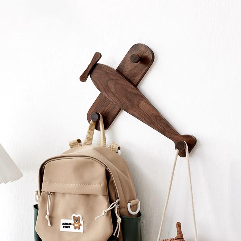 Aircraft Design Coat Racks Aesthetic Walnut Wood Clothing Organizer Hanging Hooks Wall Cheap Mounted Entrance Modular Hall Clothes Storage Hangers
